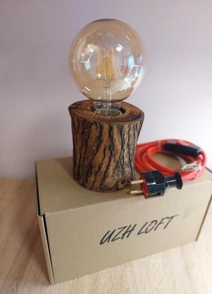 Настільний світильник з дерева в стилі лофт з лампою едісона3 фото