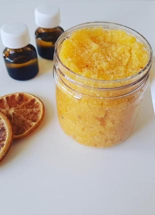 Апельсиновый гидрофильный сахарно-солевой скраб для тела