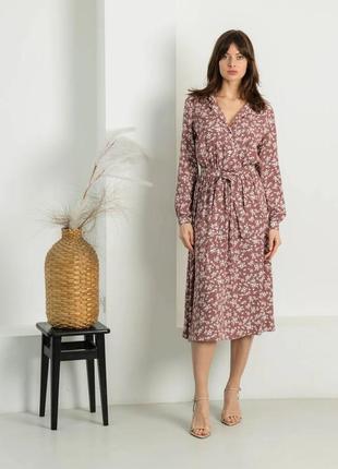 Штапельна сукня-сорочка міді довжини з квітами 42-52 розміри різні кольори7 фото