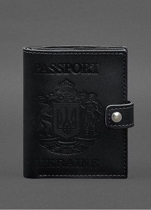 Шкіряна обкладинка-портмоне на паспорт із гербом україни 25.0 чорна blanknote5 фото