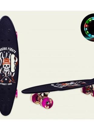 Скейт  penny board  24  sc20520 skull  pu колеса світло  з ручкою  дека 60х17 см