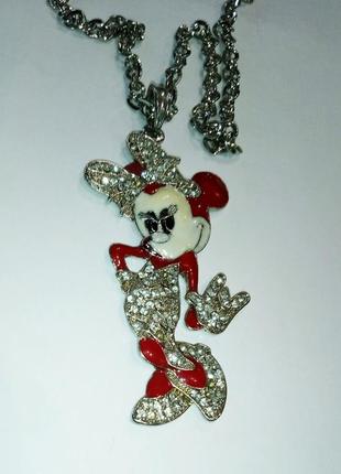 Міккі маус підвіска металева на ланцюжку сріблястого кольору на каменях