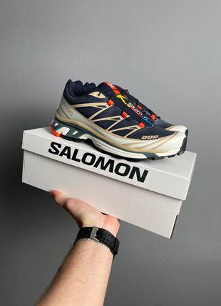 Мужские текстильные кроссовки salomon xt-6 black beige orange8 фото