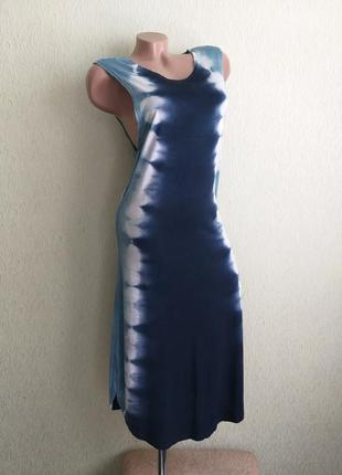 Трикотажное платье миди. платье-футболка. платье-майка макси. тай дай. грязно-синий, голубой, белый.2 фото