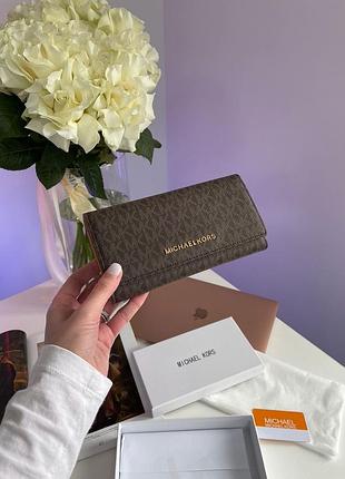 Гаманець premium michael kors jet set travel wallet brown logo