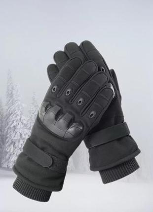 Тактические зимние перчатки полнопалые с флисом черный размер l ammunation3 фото