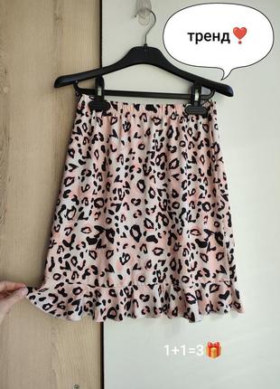 Леопардовая мини юбка с рюшами на резинке1 фото