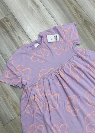 Фиолетовое детское платье next с цветами на короткий рукав 110-116см1 фото