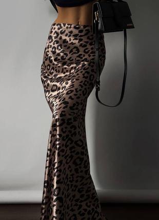 Юбка леопардовая длинная атласная7 фото