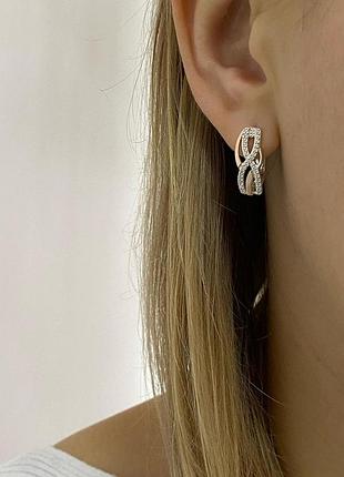 Серебряные серьги 925 пробы с золотыми пластинами 375 проб и цирконии