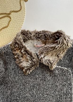 Теплый удлиненный кардиган с воротом и карманами серого и бежевого цветов размер м4 фото
