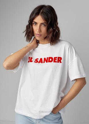 Трикотажна футболка з написом jil sander