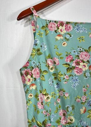 Бавовняна сукня квіти плаття на бретелях зелена сукня коротке плаття квіти vintage floral dress2 фото