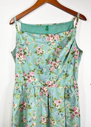 Бавовняна сукня квіти плаття на бретелях зелена сукня коротке плаття квіти vintage floral dress8 фото