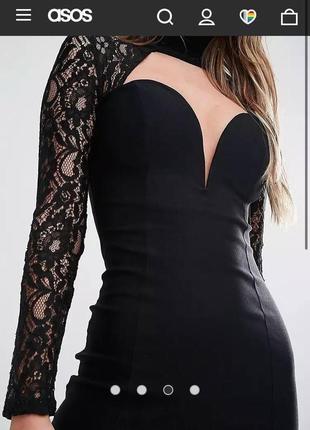 Чёрное премиум платье с глубоким декольте rare london premium8 фото