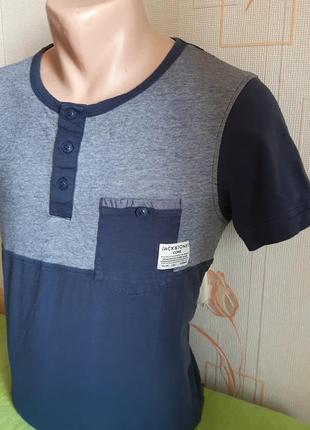 Фірмова синя футболка на ґудзиках core jack&amp;jones made in bangladesh2 фото