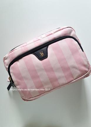 Косметичка в рожеву смужку victoria´s secret travel makeup pouch3 фото