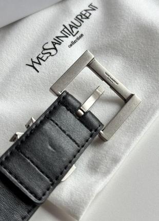 Ремінь yves saint laurent cassandre belt with square buckle black/silver4 фото