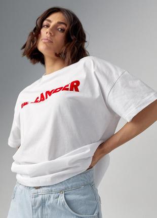 Женская футболка с красной надписью jil sander5 фото