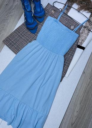 Новое трикотажное платье s платье с рюшами короткий сарафан на тонких бретелях4 фото