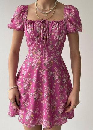 Платье мини летний сарафан открытые плечи цветочный принт4 фото