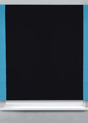 Римська штора стела блекаут перфект чорний з блакитними кантами по боках