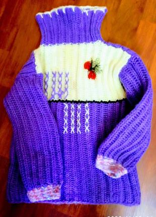 Очень теплый шерстяной свитер на девочку от 2 до 4лет ручной работы