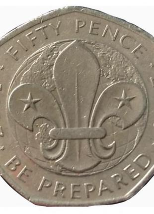 Великобритания 50 пенсов, 2007  королева елизавета ii 100 лет со дня основания скаутского движения №1844