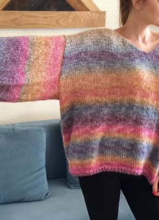 Різнокольоровий в'язаний градієнтний мохеровий светр оверсайз5 фото