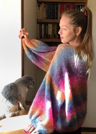 Різнокольоровий в'язаний градієнтний мохеровий светр оверсайз8 фото