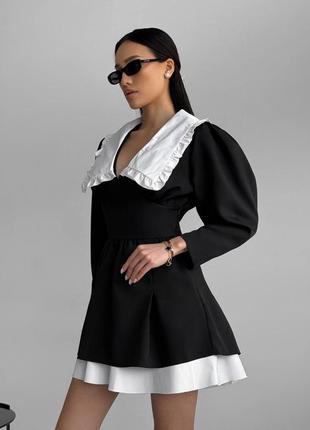 Платье черное с белым воротничком воротник пышное1 фото