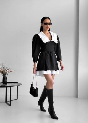 Платье черное с белым воротничком воротник пышное2 фото