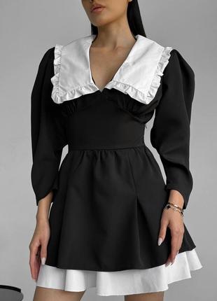 Платье черное с белым воротничком воротник пышное7 фото