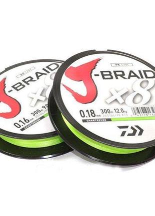 Шнур daiwa j-braid x8 chartreuse 150m 0.06мм 4кг1 фото