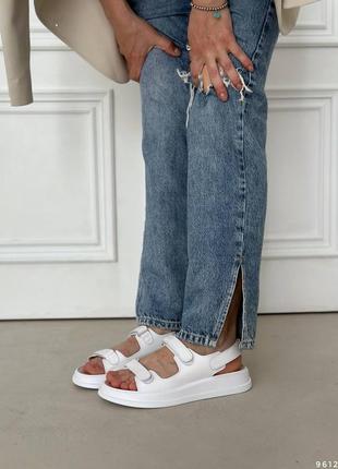 Новинка 🔥 босоніжки жіночі білі на липучках, натуральна шкіра