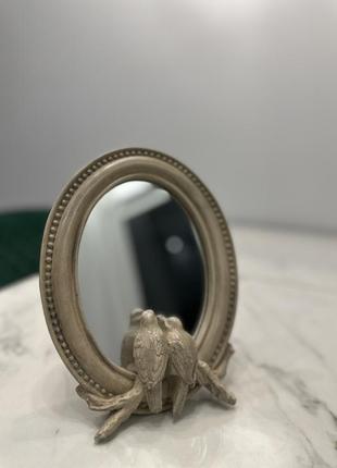 Середнє овальне дзеркало з пташками декоративне дзеркало для макіяжу1 фото