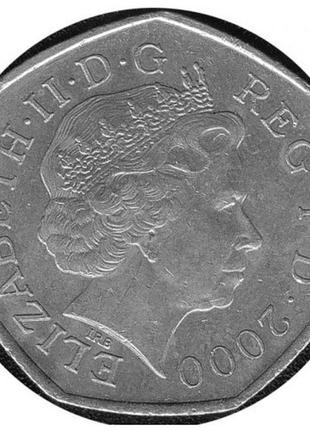 Великобритания 50 пенсов, 2000  королева елизавета ii 150 лет публичной библиотеке №18452 фото