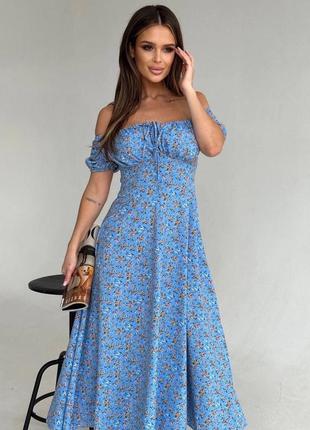 Платье сарафан в цветочный принт открытые плечи
