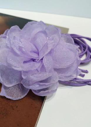 Чокер шнурок на шию троянда тканева шифонова квітка світла бежева пояс