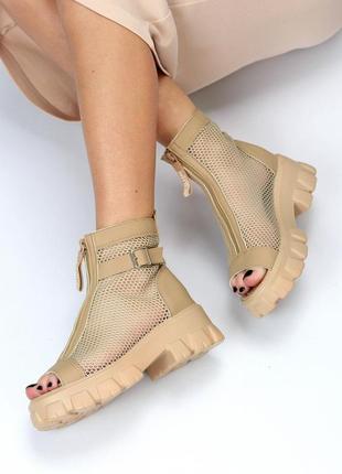 Ультра модные летние босоножки ботинки цвет базовый бежевый3 фото