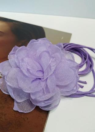 Чокер шнурок на шию троянда тканева шифонова квітка світла бежева пояс