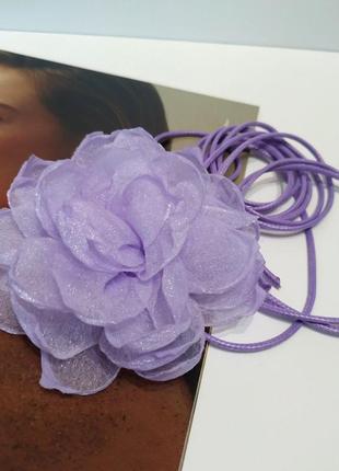 Чокер шнурок на шию троянда тканева шифонова квітка світла бежева пояс