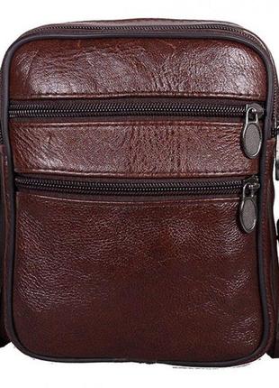 Кожаная сумка планшет небольшая jz nv-n2366 коричневая3 фото