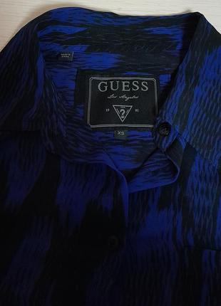 Шикарная шифоновая блузка синего цвета в чёрный узор guess, оригинал, молниеносная отправка5 фото