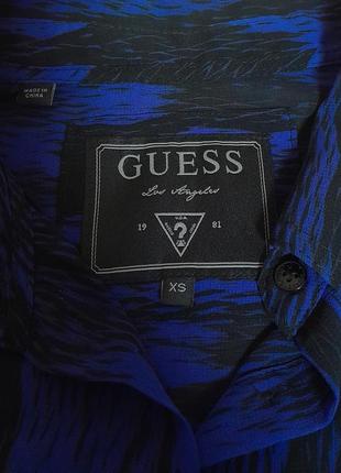 Шикарная шифоновая блузка синего цвета в чёрный узор guess, оригинал, молниеносная отправка6 фото