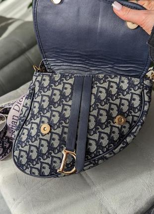 Женская сумка седло кристиан диор синий  текстильный3 фото