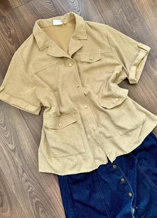 Рубашка эксклюзивная с коротким рукавом карманами винтажными золотыми пуговицами сафари с принтом крокодила