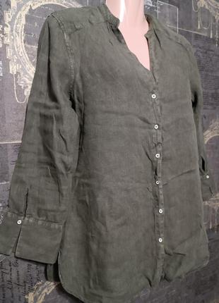 Zara льняная рубашка блуза хаки s2 фото