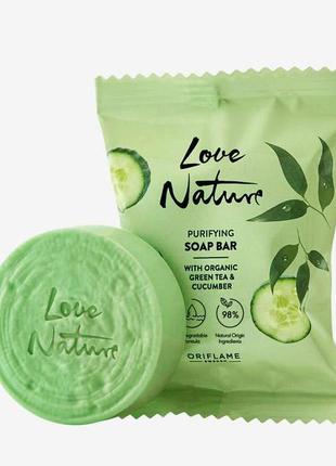 Освежающее мыло с органическим зеленым чаем и огурцом love nature