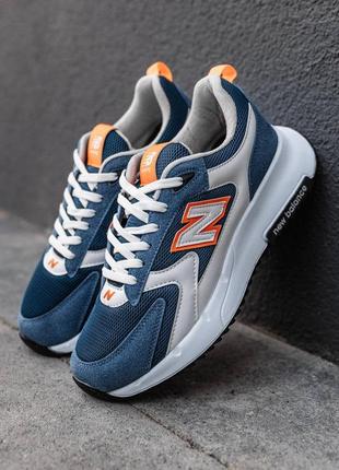 Мужские демисезонные кроссовки в стиле new balance нью беланс комбинированные сетка синие с оранжевым весна-лето 40-41